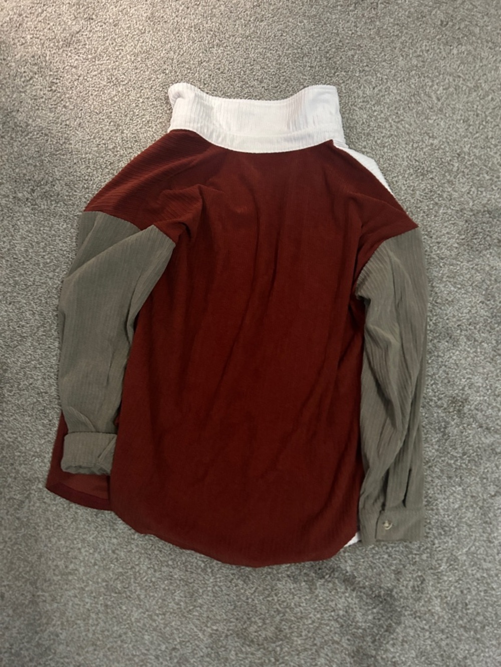 Colorblock Corduroy Button-Up Shirt - White, Burgundy, Olive - Picture 3 of 3
